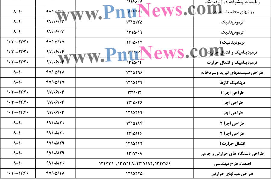 لیست امتحانات کتاب باز پیام نور ترم تابستان 97