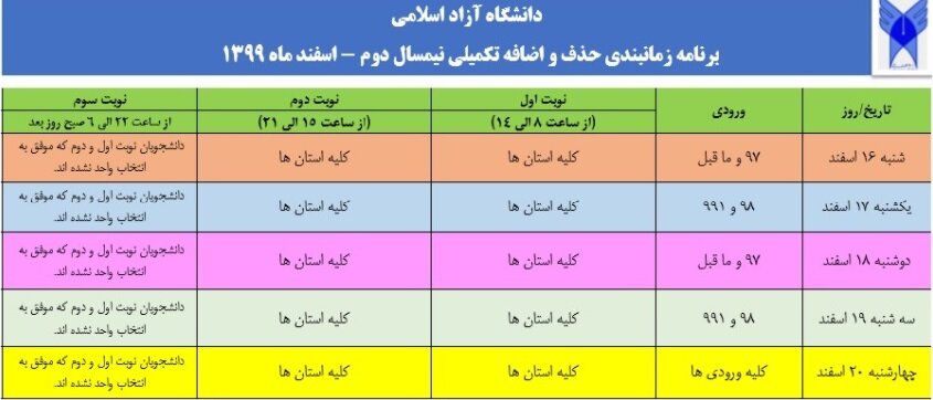 حذف و اضافه دانشگاه آزادحذف و اضافه دانشگاه آزاد